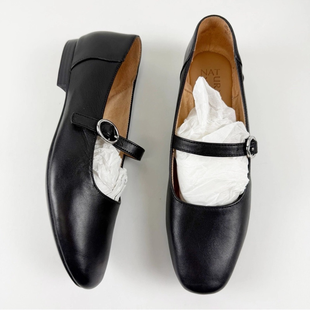 Naturalizer Kelly Mary-Jane Flats Womens 10M Black Leather Buckle NEW